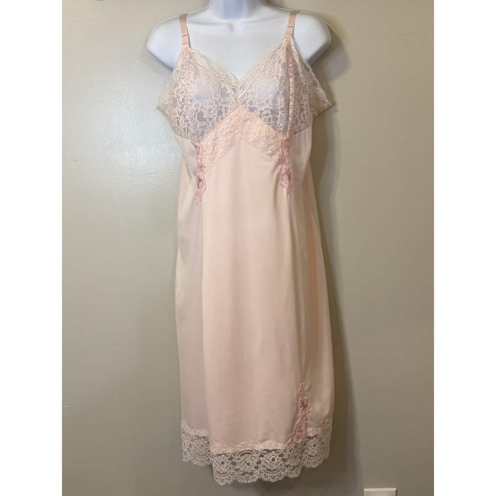 Vintage Adonna Penneys Full Slip Size 38 Large Pink Lace Trim Adjustable Straps